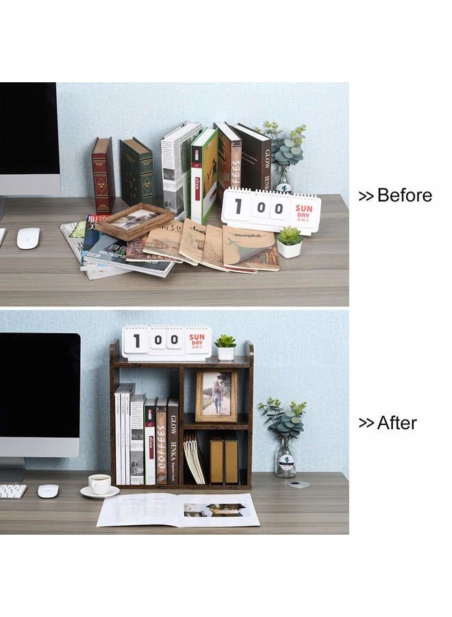 PAG Desktop Small Shelf, Wooden Bookcase, Small, Desk Organiser and Accessories, Display Rack, for Office, School and Home, Antique Brown - Image 4