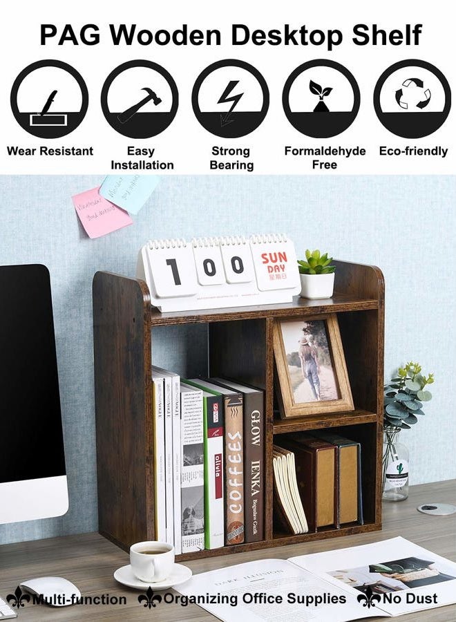 PAG Desktop Small Shelf, Wooden Bookcase, Small, Desk Organiser and Accessories, Display Rack, for Office, School and Home, Antique Brown - Image 5