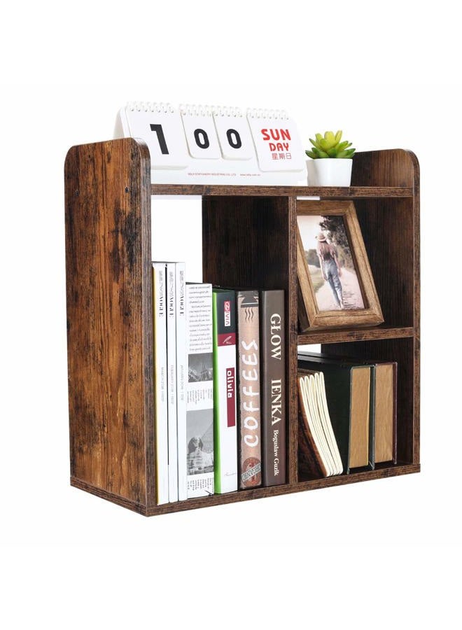 PAG Desktop Small Shelf, Wooden Bookcase, Small, Desk Organiser and Accessories, Display Rack, for Office, School and Home, Antique Brown - Image 1