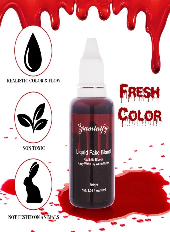 Paminify Halloween Fake Blood Washable with Stipple Sponge,1.06 Oz Edible Stage Blood Liquid for Face SFX Makeup,Body Paint Cospaly Dripping Fake Blood,Special Effect for Zombie Vampire,Bright - Image 2
