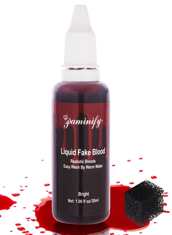 Paminify Halloween Fake Blood Washable with Stipple Sponge,1.06 Oz Edible Stage Blood Liquid for Face SFX Makeup,Body Paint Cospaly Dripping Fake Blood,Special Effect for Zombie Vampire,Bright - Image 1