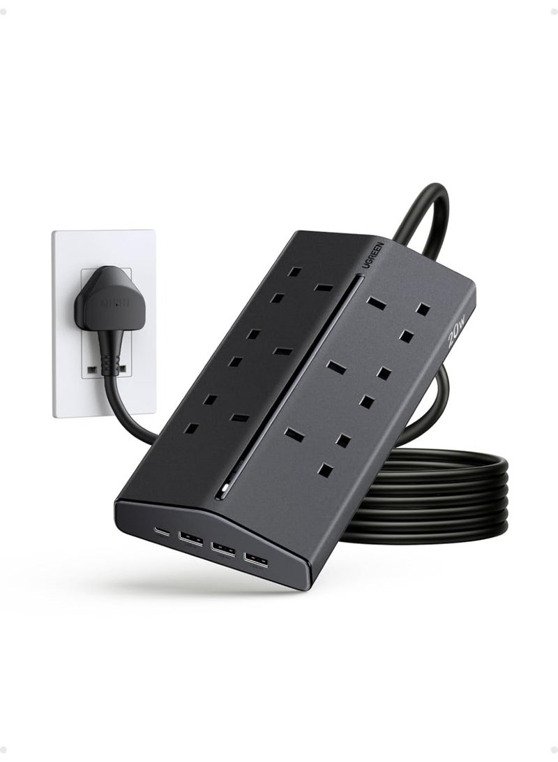 Ugreen 10-in-1 Trapezoidal Power Strip, 6 Widely Spaced Outlets, 4 USB Ports (3A1C), GaN Charging Station with Overload Protector Extension Cord, Outlet Extender for Home/Office/Dorm/Travel (1.5M) - Image 1