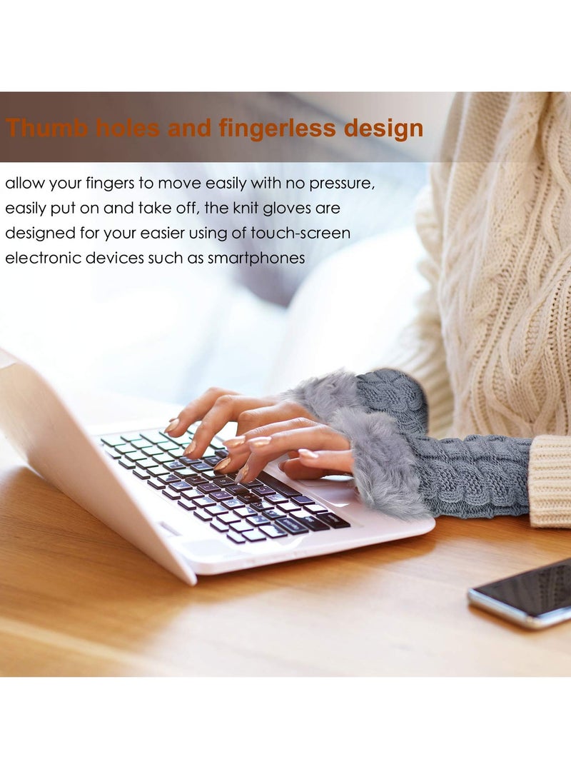 SOLARAE 3 Pairs Mid-Length Fingerless Gloves with Faux Fur & Crochet - Warm Winter Arm Warmers with Thumb Holes - Image 5