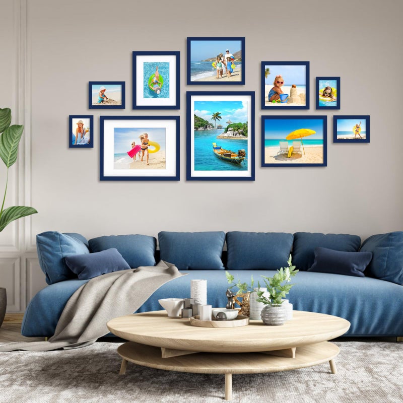 Egofine Egofine 8x10 Picture Frame Made of Solid Wood Covered by Plexiglass  Display Pictures 4x6/5x7 with Mat or 8x10 Without Mat for Table Top Display and Wall Mounting Photo Frame  Navy Blue  - Image 5