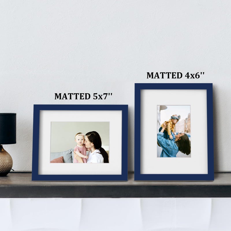 Egofine Egofine 8x10 Picture Frame Made of Solid Wood Covered by Plexiglass  Display Pictures 4x6/5x7 with Mat or 8x10 Without Mat for Table Top Display and Wall Mounting Photo Frame  Navy Blue  - Image 4