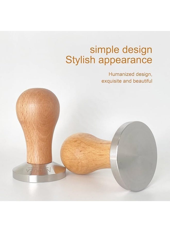 NEOUZA Coffee Machine Espresso Tamper Barista Coffee Powder Bean Press Wooden Handle 304 Stainless Steel Flat Base (58mm) - Image 5