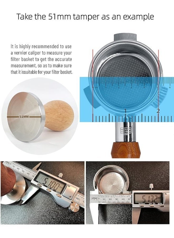 NEOUZA Coffee Machine Espresso Tamper Barista Coffee Powder Bean Press Wooden Handle 304 Stainless Steel Flat Base (58mm) - Image 3