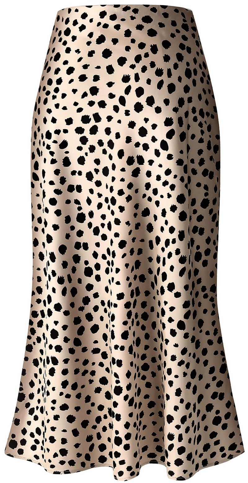 Keasmto Leopard Print Skirts for Women Midi Long High Waisted Satin Silk Trendy Summer Animal Party Aline Casual Side Split Hem Sexy Slit Skirt Cheetah L - Image 4