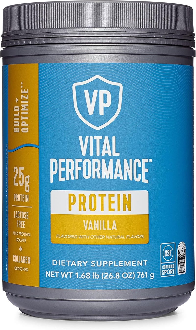 Vital Proteins مسحوق بروتين فيتال بيرفورمانس، 25 جرام بروتين حليب معزول خالي من اللاكتوز، مزيج كازين ووي، معتمد من NSF للرياضة، 10 جرام ببتيدات كولاجين من حيوانات تتغذى على العشب، 8 جرام أحماض أمينية أساسية، 5 جرام أحماض أمينية متفرعة، بنكهة فانيليا خالية من الجلوتين، 1.68 رطل - Image 1