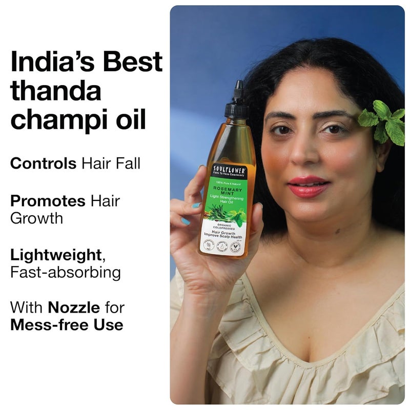 Soulflower Soulflower Rosemary Mint Light Hair Oil Hair Growth Hair Fall Control Dandruff Split Ends With Amla Argan Castor Cooling Scalp Oil for Men Women 100 Natural Organic 225ml - Image 4