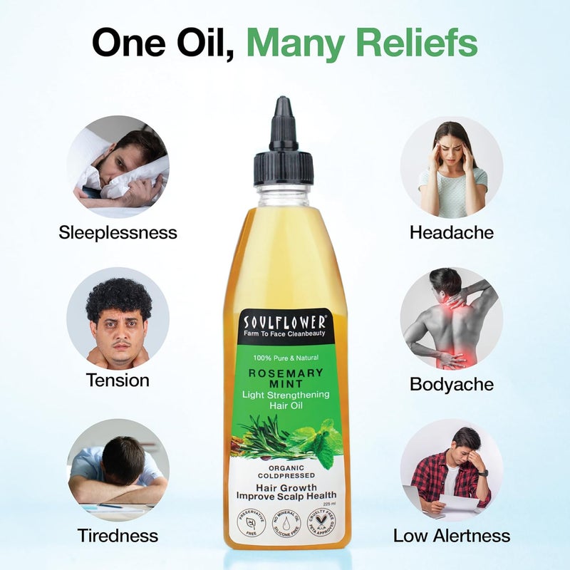 Soulflower Soulflower Rosemary Mint Light Hair Oil Hair Growth Hair Fall Control Dandruff Split Ends With Amla Argan Castor Cooling Scalp Oil for Men Women 100 Natural Organic 225ml - Image 3