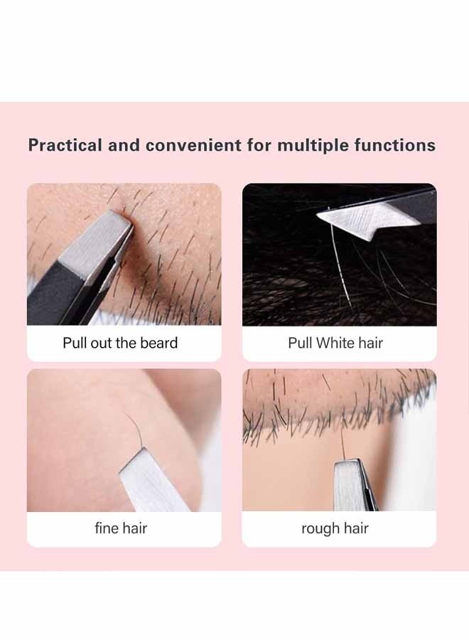 8PCS Tweezers Set, High Precision Stainless Steel Eyebrow Tweezers for Facial Hair, Inward Growing Hair and Splinter Remover Kit, Suitable for Women and Men (Black) - Image 5