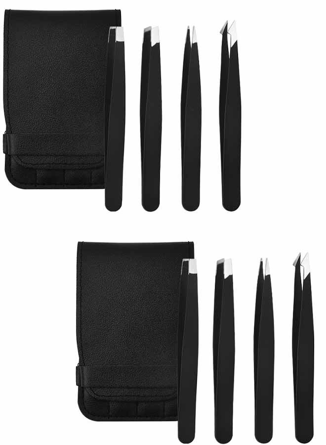 8PCS Tweezers Set, High Precision Stainless Steel Eyebrow Tweezers for Facial Hair, Inward Growing Hair and Splinter Remover Kit, Suitable for Women and Men (Black) - Image 1