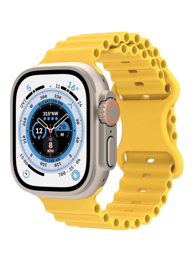 Compatible for Apple Watch Band 38mm 40mm 41mm 42mm for Men Women, Wave Shaped Silicone Sport Wristband Strap Compatible with iWatch Series 11/10/9/8/7/6/5/4/3/2/1 SE 3/2/1 Yellow - Image 1
