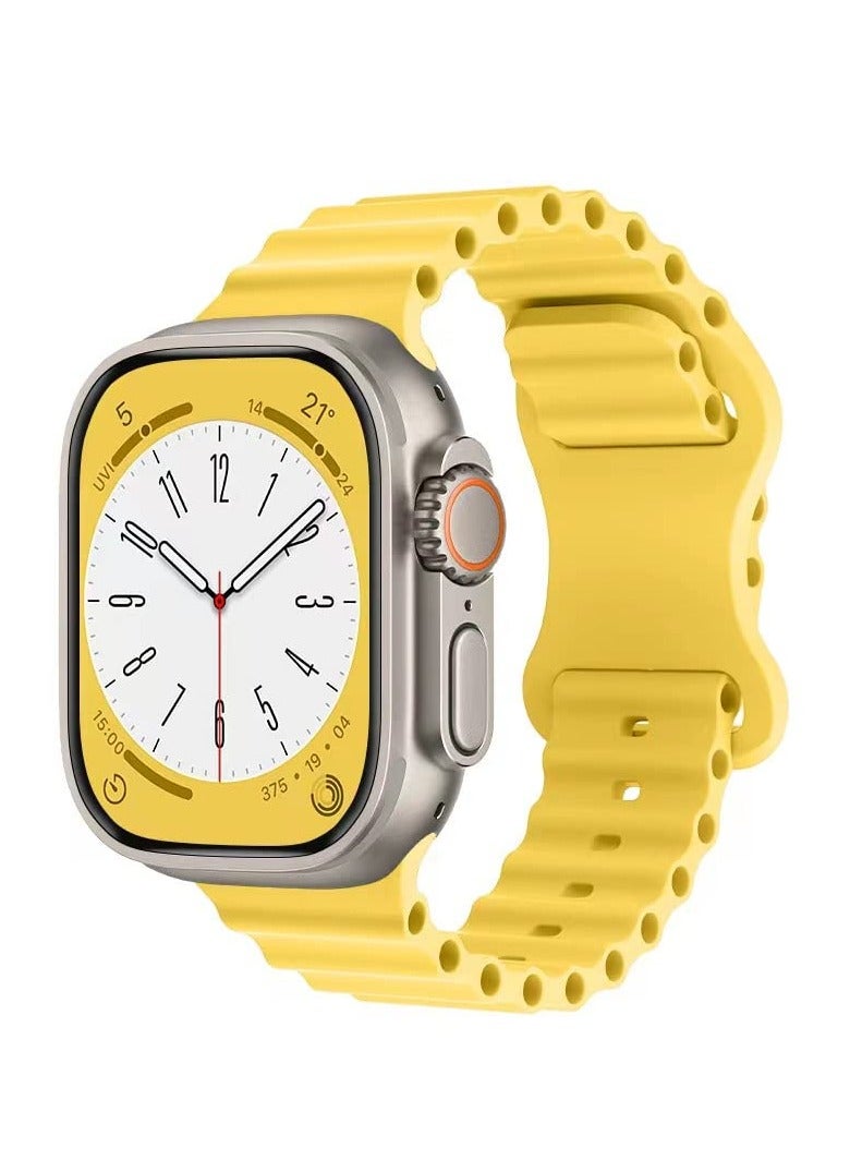 Compatible for Apple Watch Band 38mm 40mm 41mm 42mm for Men Women, Wave Shaped Silicone Sport Wristband Strap Compatible with iWatch Series 11/10/9/8/7/6/5/4/3/2/1 SE 3/2/1 Yellow - Image 3