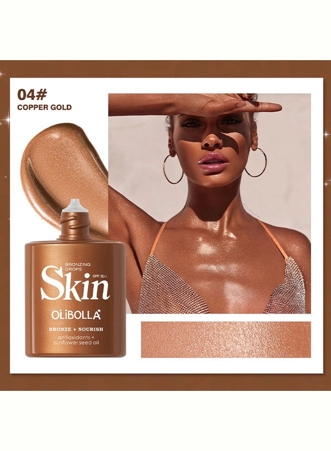 أوليبولا سائل إبراز الجسم، قطرات تسمير قابلة للبناء مع SPF 30، مغطى بزيت بذور عباد الشمس ومضادات الأكسدة، نحاسي برونزي لتغذية توهج الشمس للوجه والجسم، مزيل تسمير مرطب لجميع درجات البشرة 04#ذهب نحاسي - Image 2