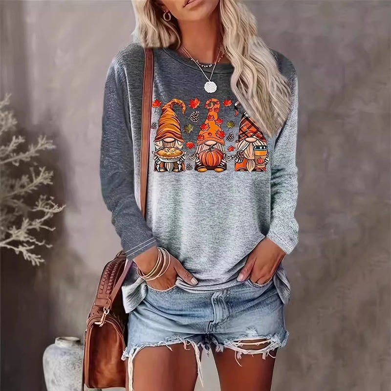 New Gradient Christmas Printing Round Neck Long Sleeve T Blood - Image 4
