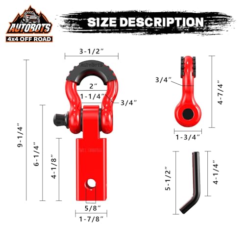 AUTOBOTS Tow Hitch Receiver 2", 45,000 Lbs Break Strength Shackle Hitch Receiver with 5/8" Screw Pin, 3/4 Shackle, Towing Accessories for Vehicle Trailer Recovery Off-Road Red&Red - Image 4