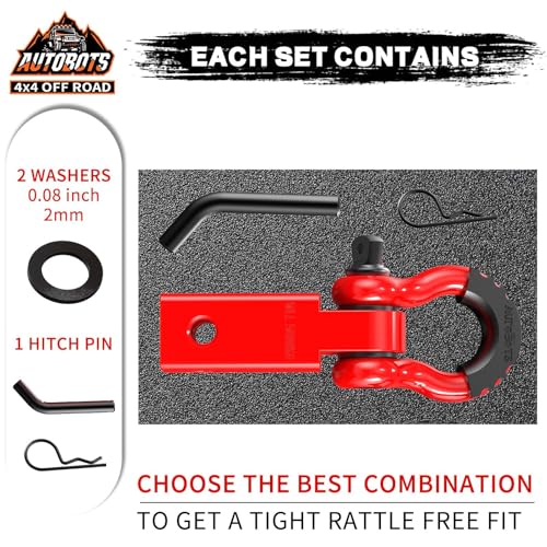 AUTOBOTS Tow Hitch Receiver 2", 45,000 Lbs Break Strength Shackle Hitch Receiver with 5/8" Screw Pin, 3/4 Shackle, Towing Accessories for Vehicle Trailer Recovery Off-Road Red&Red - Image 2