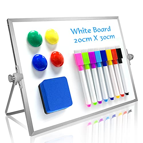 OWill Dry Erase White Board, 8” X 12” Small Whiteboard with Stand, Mini Whiteboard A4 Magnetic Desktop Board & Portable Double-Sided White Board Easel for Kids Drawing in School & Home - Image 1