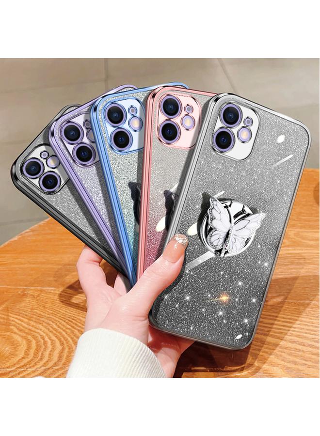 Zaboon Case For iPhone 12 Plated Gradient Glitter Butterfly Holder TPU Phone Case - Image 2