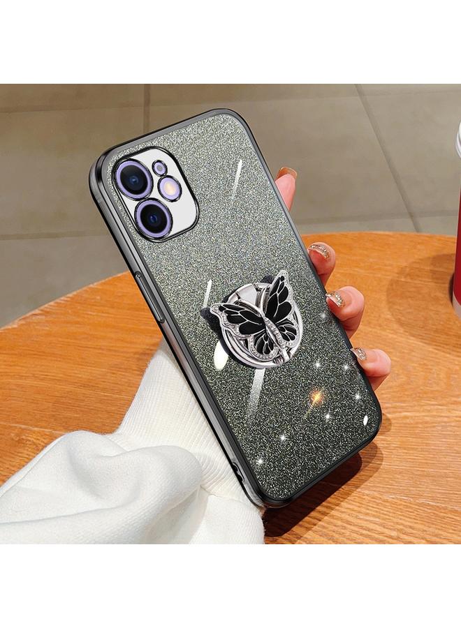 Zaboon Case For iPhone 12 Plated Gradient Glitter Butterfly Holder TPU Phone Case - Image 1