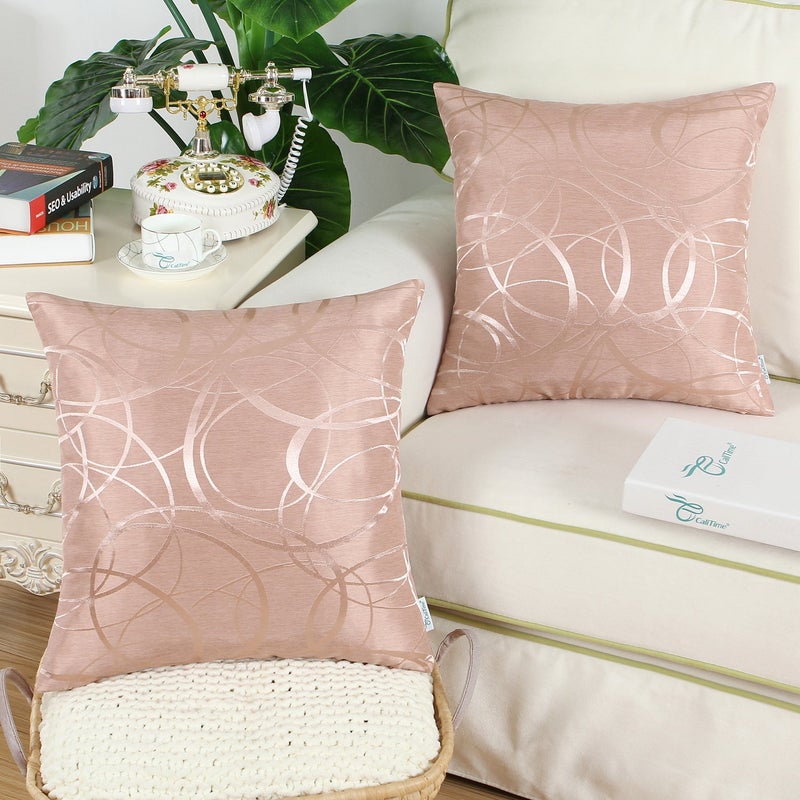 CaliTime Throw Pillow Cases CaliTime Modern Shining Dull Contrast Circles Rings Geometric Cushion Covers Shells for Couch Sofa Home Decor 20 X 20 Inches Pack of 2 Dusty Pink  - Image 2