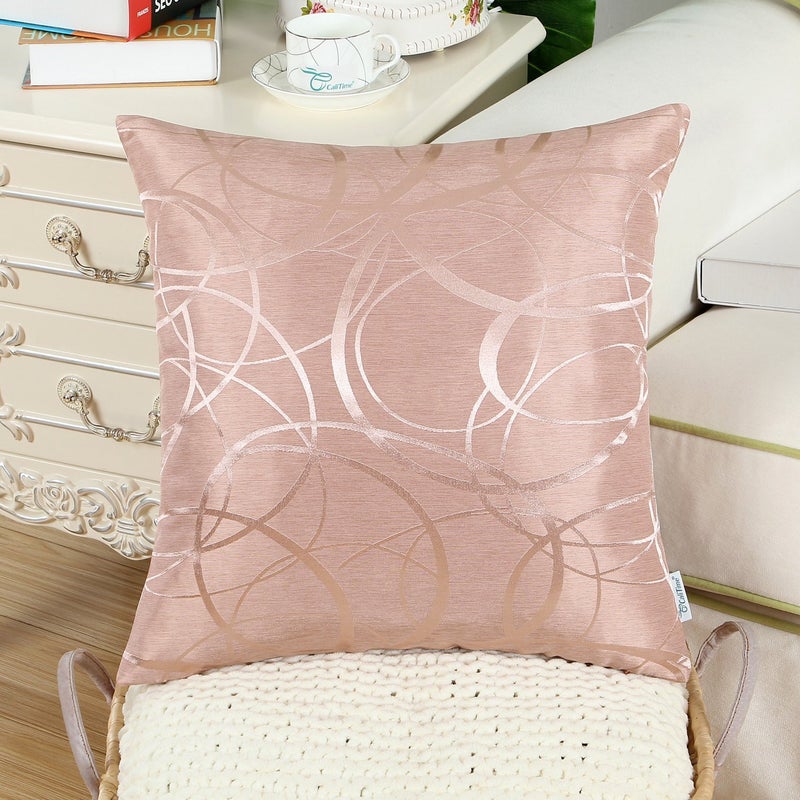 CaliTime Throw Pillow Cases CaliTime Modern Shining Dull Contrast Circles Rings Geometric Cushion Covers Shells for Couch Sofa Home Decor 20 X 20 Inches Pack of 2 Dusty Pink  - Image 3