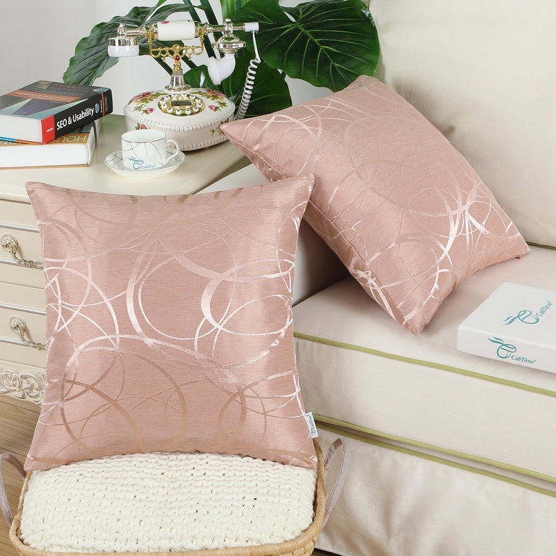 CaliTime Throw Pillow Cases CaliTime Modern Shining Dull Contrast Circles Rings Geometric Cushion Covers Shells for Couch Sofa Home Decor 20 X 20 Inches Pack of 2 Dusty Pink  - Image 4