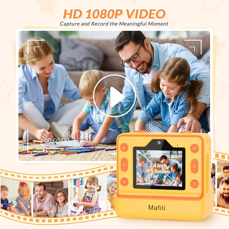 mafiti Children's Camera Instant Camera for Children Digital Camera Children Instant Camera 1080P 2.4 Inch Screen, Camera Children Instant Print with Printing Paper & 32G TF Card, Gift for Children 3-12 - Image 4