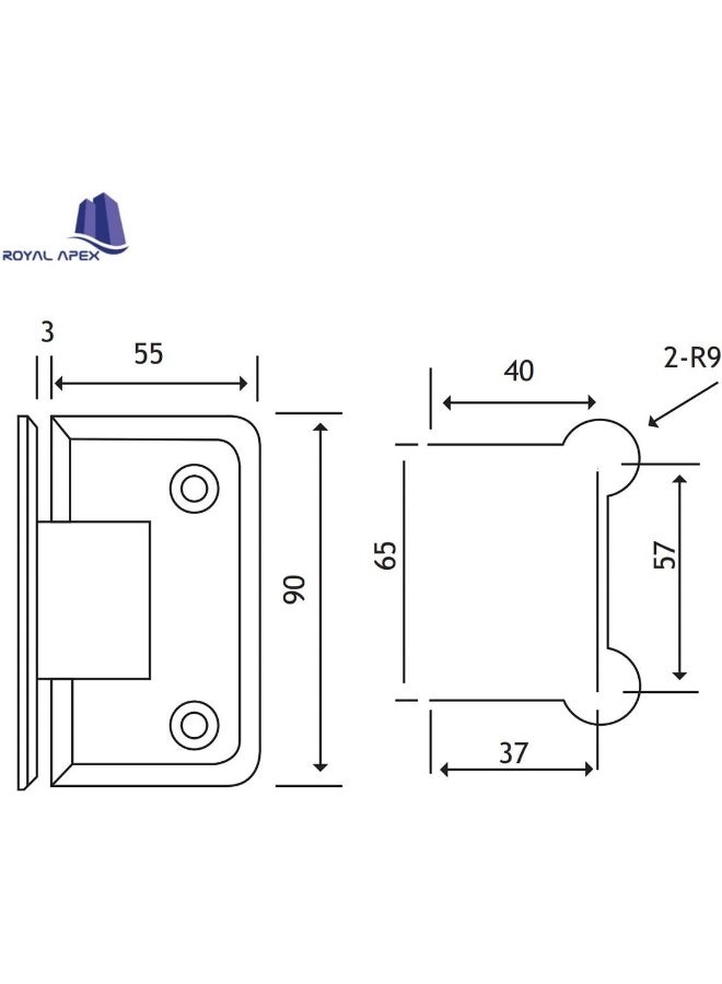 Royal Apex Heavy Duty 90 Degree Glass Door Cupboard Showcase Cabinet Clamp Glass Shower Doors Hinge Wall-To-Glass With Zinc, Chrome - Image 3