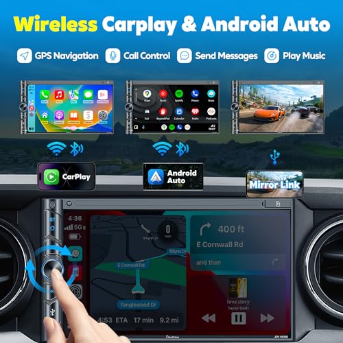 SJOYBRING Upgrade Wireless Double Din Car Stereo with Carplay, Android Auto, Bluetooth, 4-Channel RCA, High Power, 2 Subwoofer Ports, 7" HD Capacitive Touchscreen Car Radio, Backup Camera, Audio Receiver - Image 2