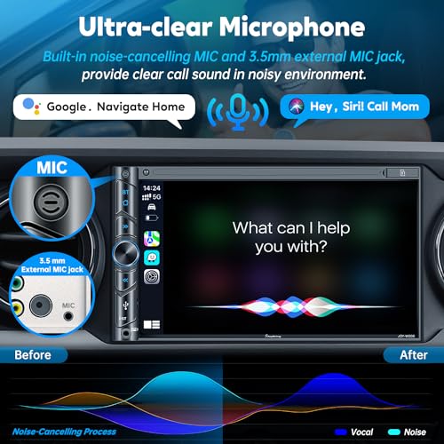 SJOYBRING Upgrade Wireless Double Din Car Stereo with Carplay, Android Auto, Bluetooth, 4-Channel RCA, High Power, 2 Subwoofer Ports, 7" HD Capacitive Touchscreen Car Radio, Backup Camera, Audio Receiver - Image 4