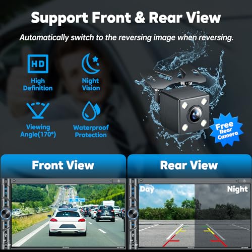 SJOYBRING Upgrade Wireless Double Din Car Stereo with Carplay, Android Auto, Bluetooth, 4-Channel RCA, High Power, 2 Subwoofer Ports, 7" HD Capacitive Touchscreen Car Radio, Backup Camera, Audio Receiver - Image 5
