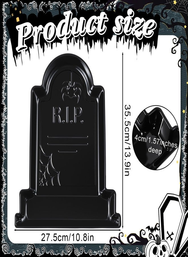 SiliFine 13.7 Inch Day of the Dead Serving Trays Plastic Tombstone Plates Disposable Food Candy Snack Trays for Trick or Treat Halloween Party Supplies - Image 3
