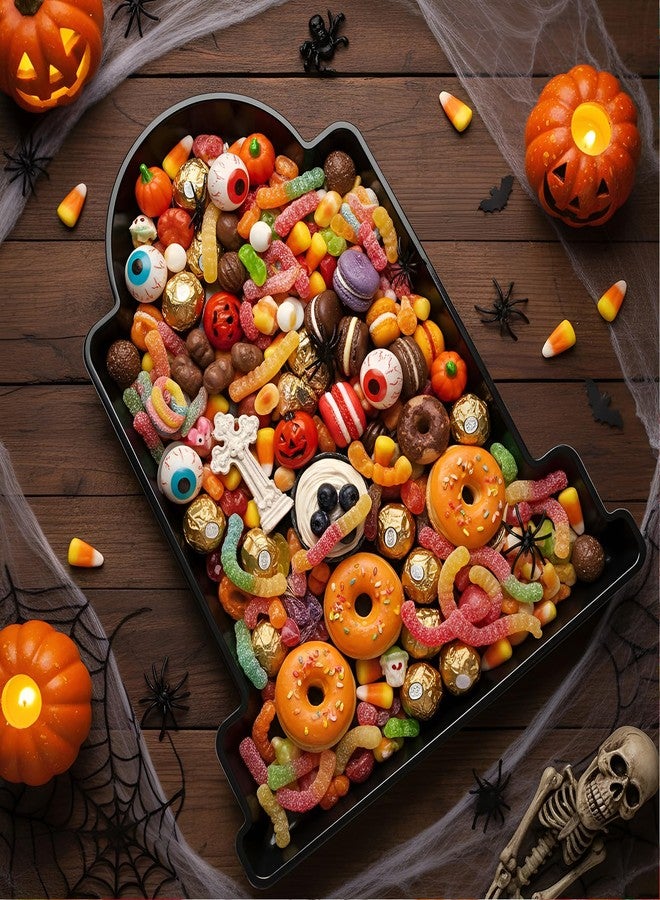 SiliFine 13.7 Inch Day of the Dead Serving Trays Plastic Tombstone Plates Disposable Food Candy Snack Trays for Trick or Treat Halloween Party Supplies - Image 2