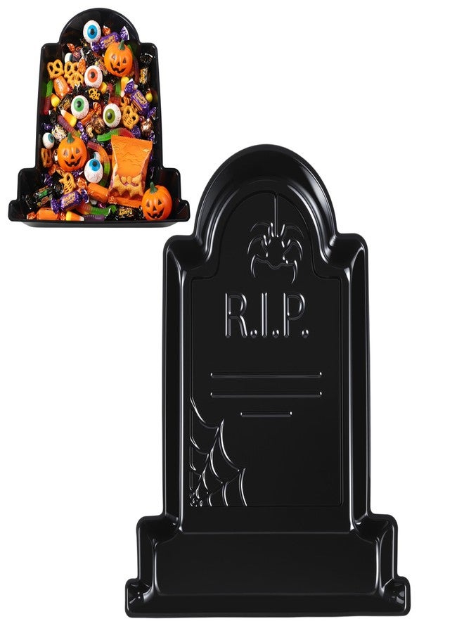 SiliFine 13.7 Inch Day of the Dead Serving Trays Plastic Tombstone Plates Disposable Food Candy Snack Trays for Trick or Treat Halloween Party Supplies - Image 1