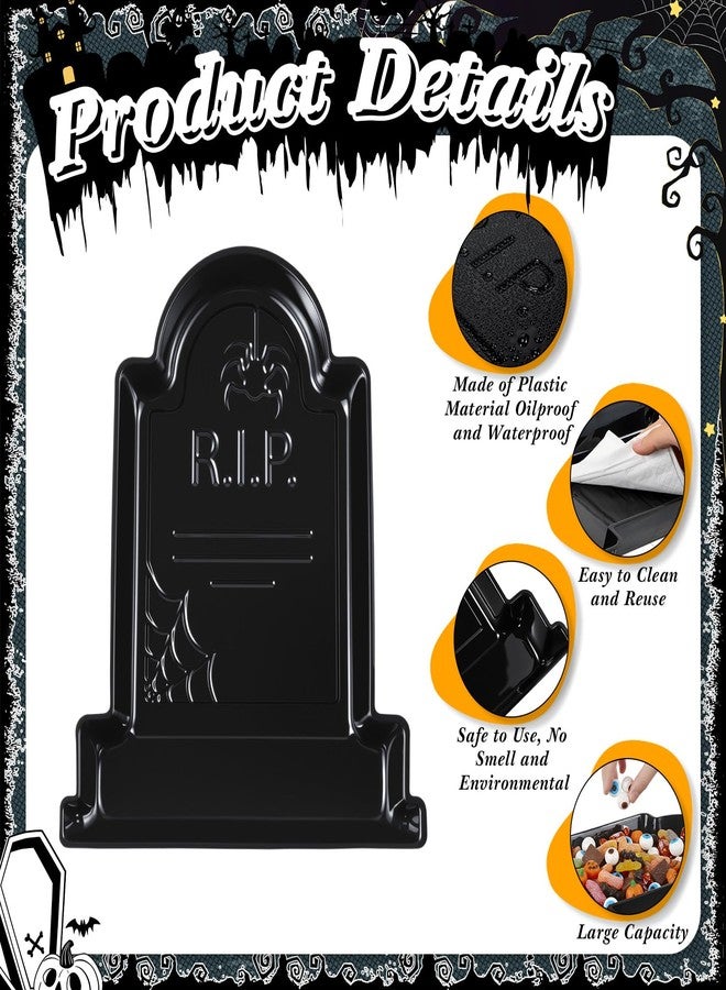 SiliFine 13.7 Inch Day of the Dead Serving Trays Plastic Tombstone Plates Disposable Food Candy Snack Trays for Trick or Treat Halloween Party Supplies - Image 4