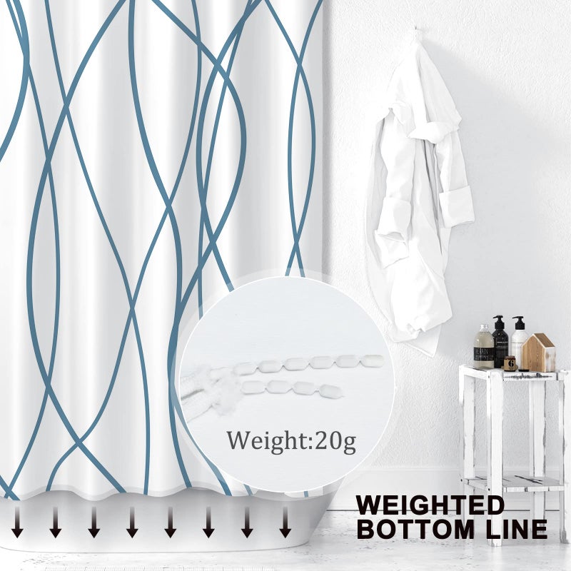 Punkray Lake Blue Shower Curtain for Bathroom with Hooks, Extra Long Shower Curtain Set Stripe Shower Curtains, Weighted Hem Water Repellent Washable, 72 x 72 - Image 2