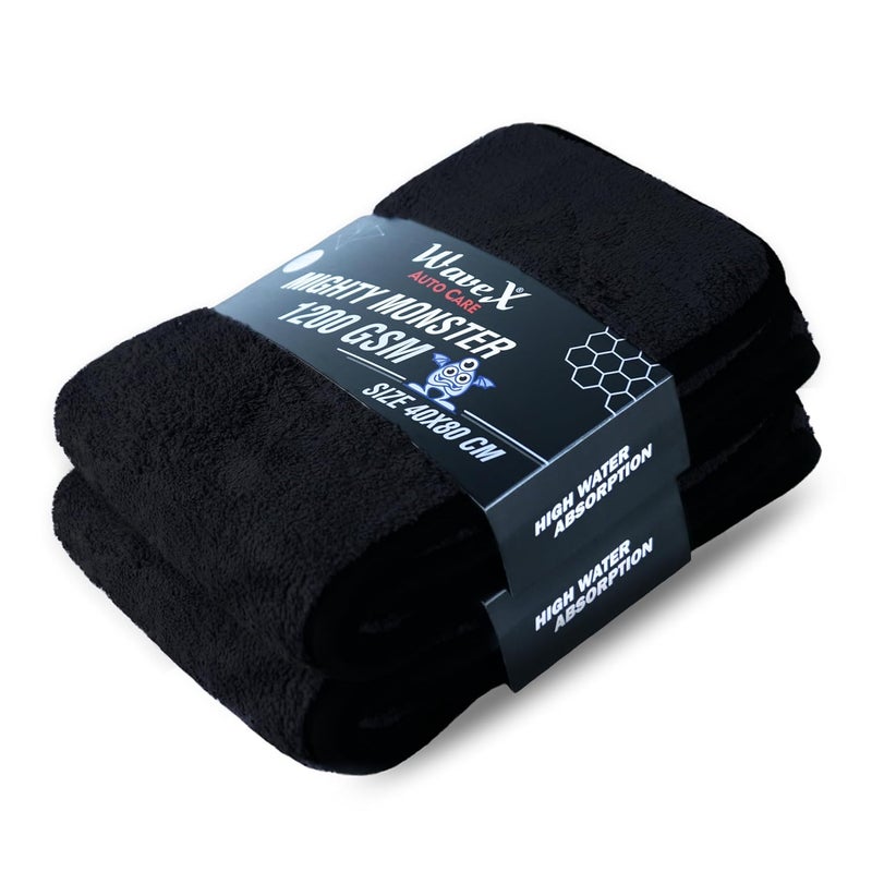 WaveX Microfiber Car Cleaning Cloth | 1200 GSM Extra Large 40X80 Cm | Microfiber Cloth for Car & Bike | Soft, Super Water Absorbent Ideal for Car & Bike Drying & Detailing (Pack of 2) - Image 1