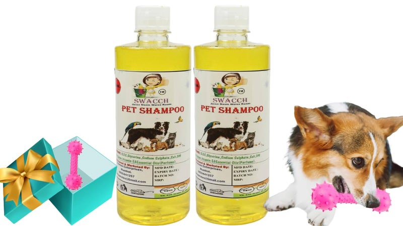 swacch Pet Shampoo + Dumbbell Toy I Durable Rubber Dog Toy for Chewing I Playing,Teeth Cleaning & Training Toy I Combo Pack I 500ml Pack of 2 Lemon - Image 1