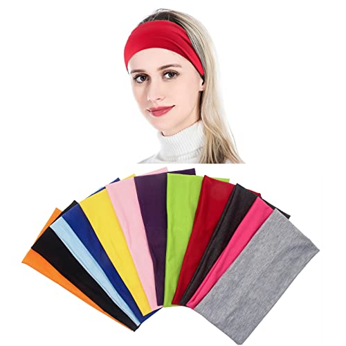 Yeshan Pack of 12 Wide 5 Inch Wicking Stretchy Athletic Bandana Headbands/Head wrap/Yoga Headband/Head Scarf/Best Looking Hairband for Sports or Fashion,Candy Colors in Wide No3 12PCS - Image 1