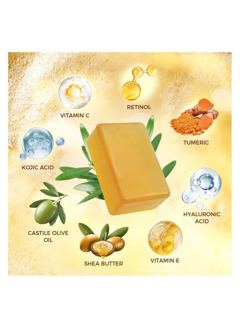OUKEYA Turmeric Soap, Kojic Acid Dark Stain Remover Soap Turmeric Bar with Vitamin C, E, Retinol, Collagen and Shea Butter with Hyaluronic Acid, Soap for Men and Women - Image 4