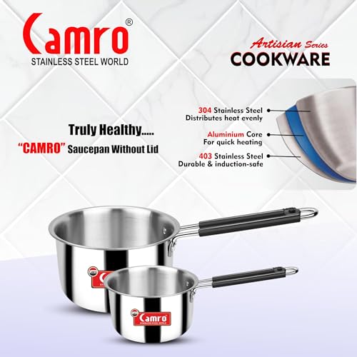 Camro Tripro Triply Artisian (13 No, 3 Liters) Tea Pan MilkPan Saucier Cooking Pot for Chai Boil Warm Herb-Spice-Infusion, Heat Resist Handle, Induction Friendly & Gas Ready 6-Year Warranty - Image 5