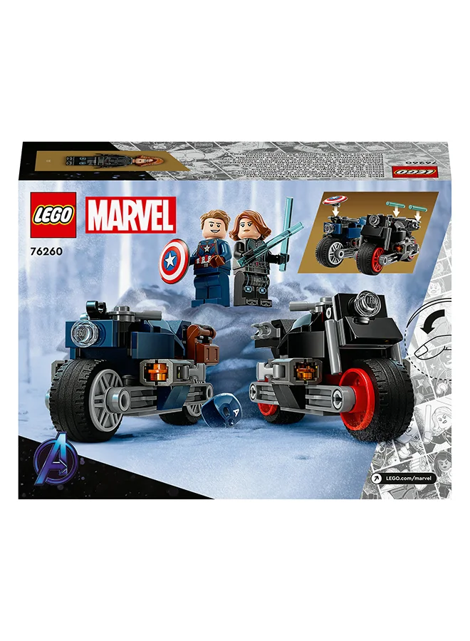 ليغو Marvel Black Widow & Captain America Motorcycles Building Toy Set; Super Hero Motorbike Playset Based On Marvel Studios’ Avengers: Age Of Ultron With 2 Minifigures; Gift For Kids Aged 6+ (130 Pieces) 76260
