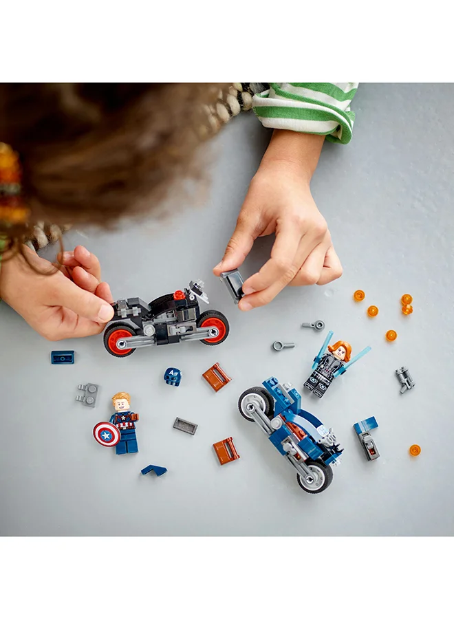 ليغو Marvel Black Widow & Captain America Motorcycles Building Toy Set; Super Hero Motorbike Playset Based On Marvel Studios’ Avengers: Age Of Ultron With 2 Minifigures; Gift For Kids Aged 6+ (130 Pieces) 76260