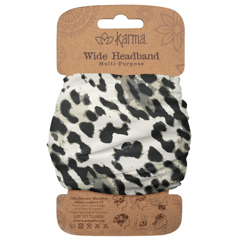 Karma Leopard Headband for Women  Wide  Fabric Headband and Stretchy Hair Scarf  Black And White
