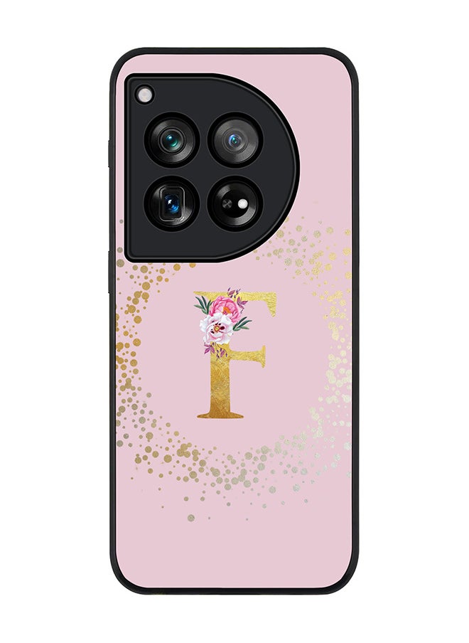 Stylizedd Rugged Black edge case for OnePlus 12R / OnePlus Ace 3 5G, Slim fit Soft Cover - Custom Monogram Initial Letter Floral Pattern Alphabet - F (Pink)  - Image 1