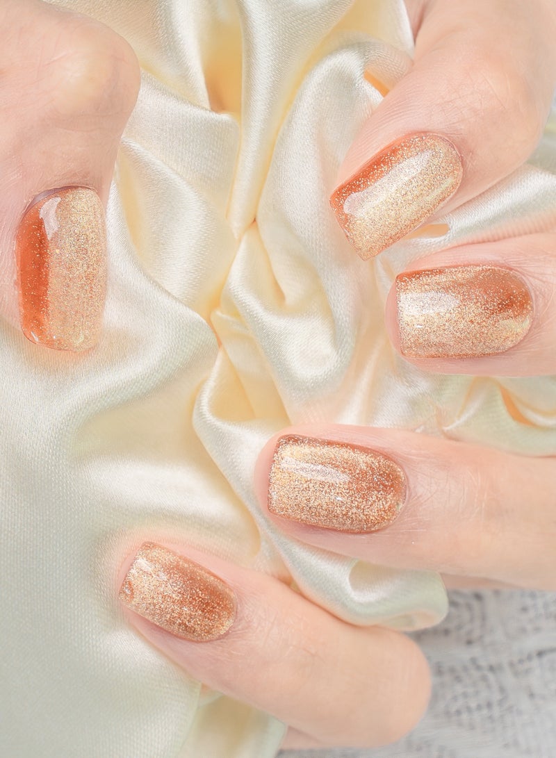 Nailosophy 10 Pcs Handmade Gel Press On Nails Short Round Amber Cat Eye Reusable False Nails Nail Kit for Women Daily Wear Office Wedding Party Eid - Image 1