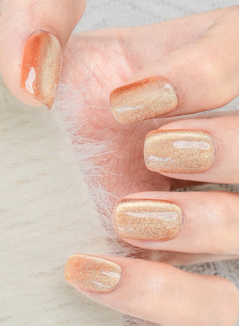 Nailosophy 10 Pcs Handmade Gel Press On Nails Short Round Amber Cat Eye Reusable False Nails Nail Kit for Women Daily Wear Office Wedding Party Eid - Image 2